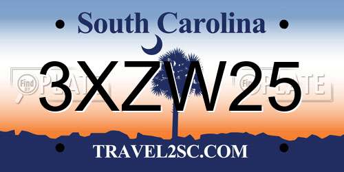 3XZW25 South Carolina License Plate