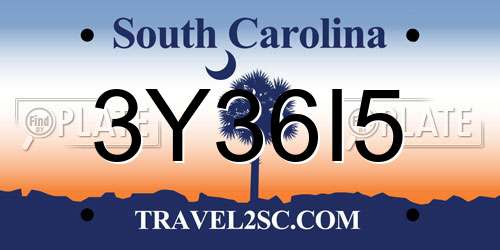 3Y36I5 South Carolina License Plate
