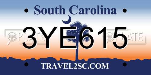 3YE615 South Carolina License Plate