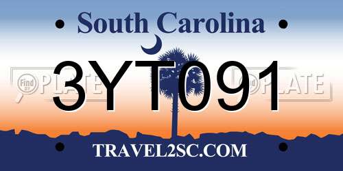 3YT091 South Carolina License Plate