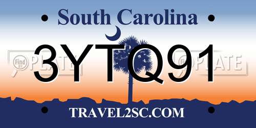 3YTQ91 South Carolina License Plate