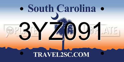 3YZ091 South Carolina License Plate
