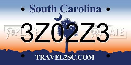3Z02Z3 South Carolina License Plate
