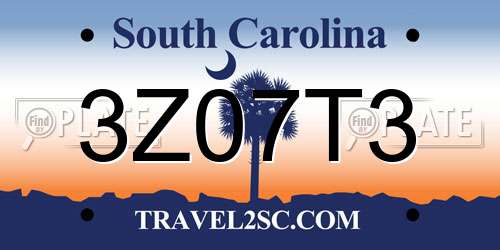 3Z07T3 South Carolina License Plate