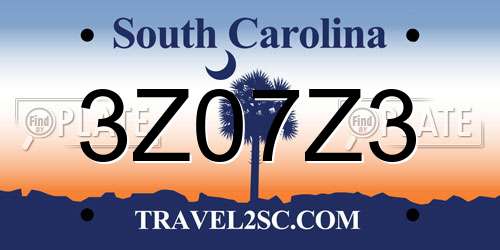 3Z07Z3 South Carolina License Plate