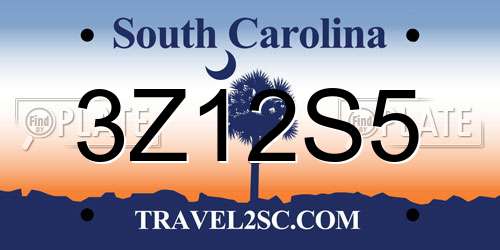 3Z12S5 South Carolina License Plate