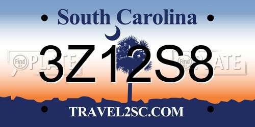 3Z12S8 South Carolina License Plate