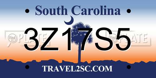 3Z17S5 South Carolina License Plate