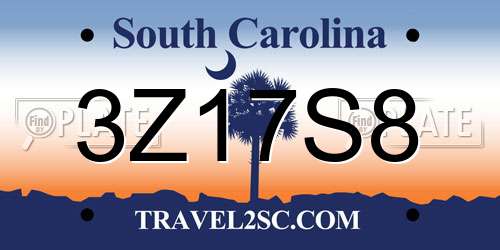 3Z17S8 South Carolina License Plate