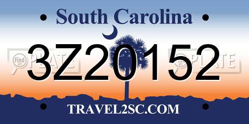 3Z20152 South Carolina License Plate