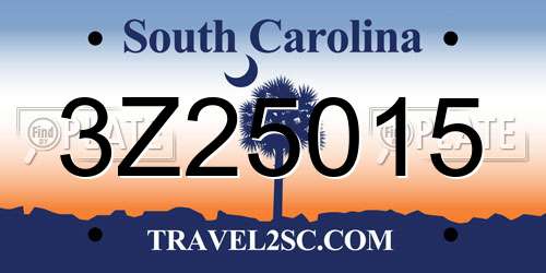 3Z25015 South Carolina License Plate