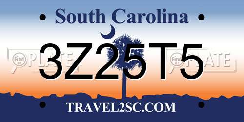 3Z25T5 South Carolina License Plate