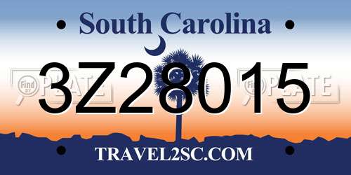 3Z28015 South Carolina License Plate