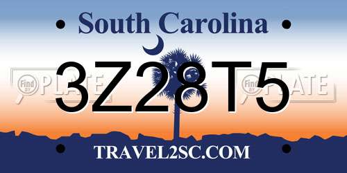 3Z28T5 South Carolina License Plate