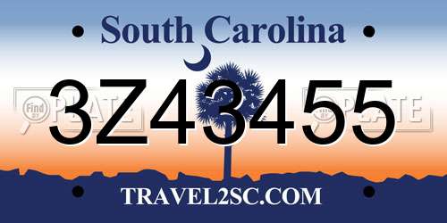 3Z43455 South Carolina License Plate