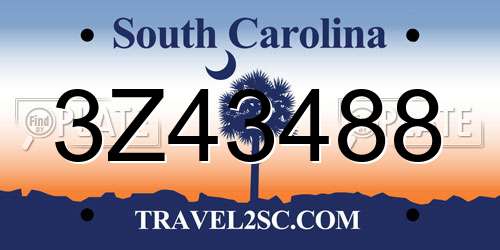 3Z43488 South Carolina License Plate