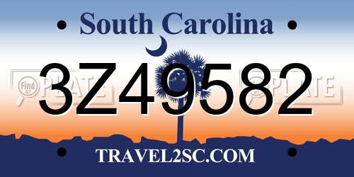3Z49582 South Carolina License Plate