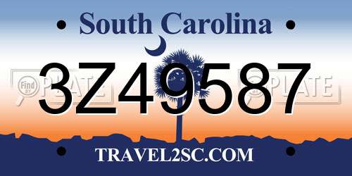 3Z49587 South Carolina License Plate
