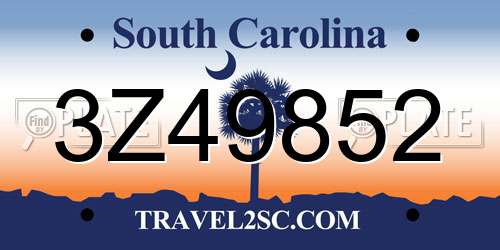 3Z49852 South Carolina License Plate