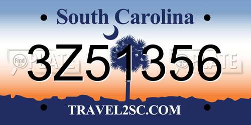3Z51356 South Carolina License Plate