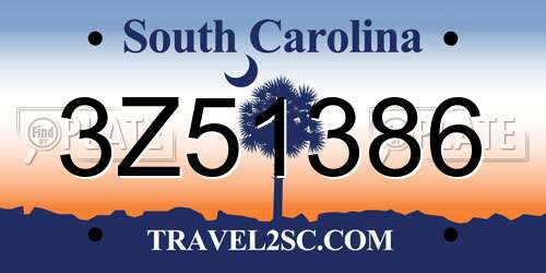 3Z51386 South Carolina License Plate