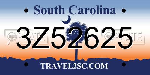 3Z52625 South Carolina License Plate