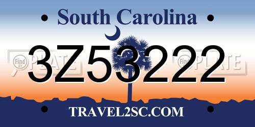 3Z53222 South Carolina License Plate