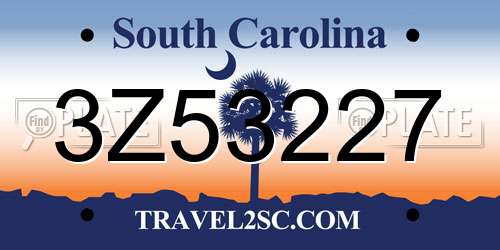 3Z53227 South Carolina License Plate