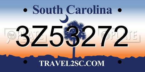 3Z53272 South Carolina License Plate
