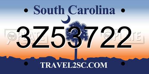 3Z53722 South Carolina License Plate