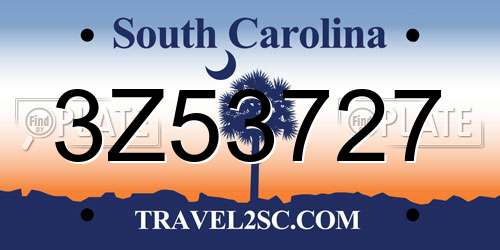 3Z53727 South Carolina License Plate