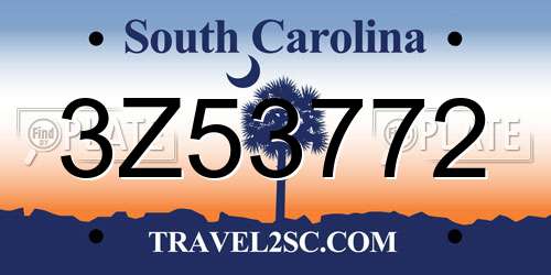 3Z53772 South Carolina License Plate
