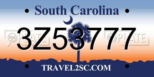 3Z53777 South Carolina License Plate