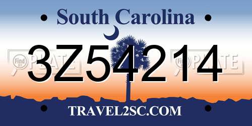 3Z54214 South Carolina License Plate