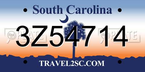 3Z54714 South Carolina License Plate