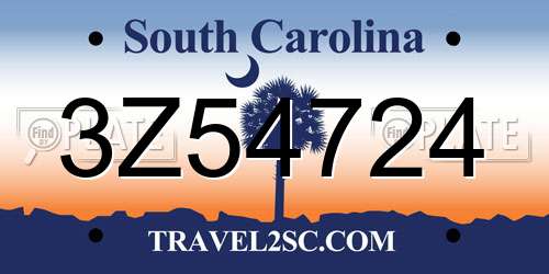 3Z54724 South Carolina License Plate