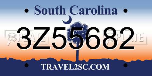 3Z55682 South Carolina License Plate