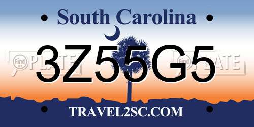 3Z55G5 South Carolina License Plate