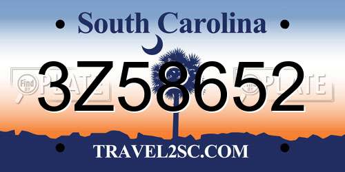 3Z58652 South Carolina License Plate