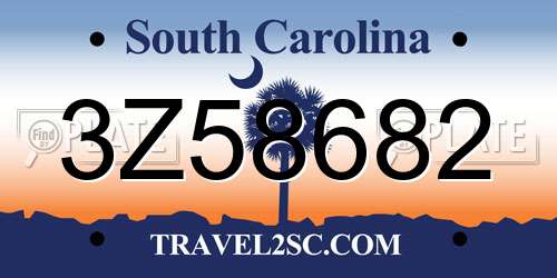 3Z58682 South Carolina License Plate