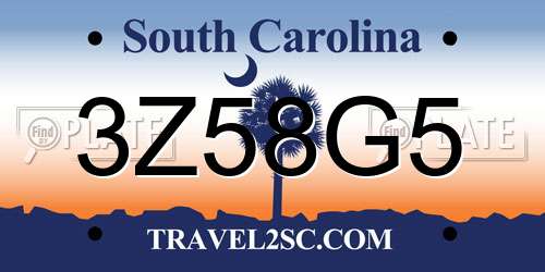 3Z58G5 South Carolina License Plate
