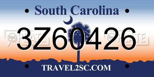 3Z60426 South Carolina License Plate