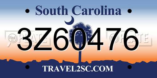 3Z60476 South Carolina License Plate