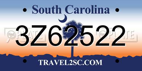 3Z62522 South Carolina License Plate