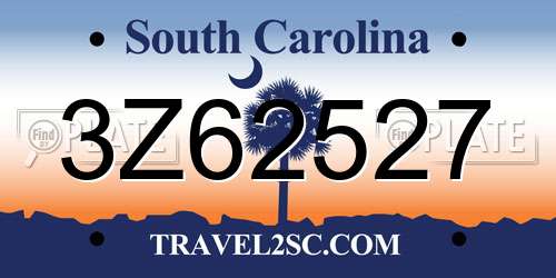 3Z62527 South Carolina License Plate