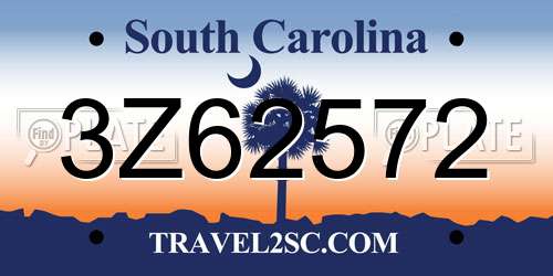 3Z62572 South Carolina License Plate
