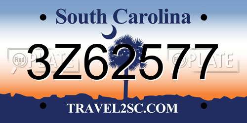 3Z62577 South Carolina License Plate