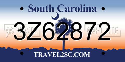 3Z62872 South Carolina License Plate