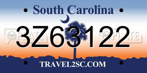 3Z63122 South Carolina License Plate