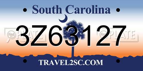 3Z63127 South Carolina License Plate